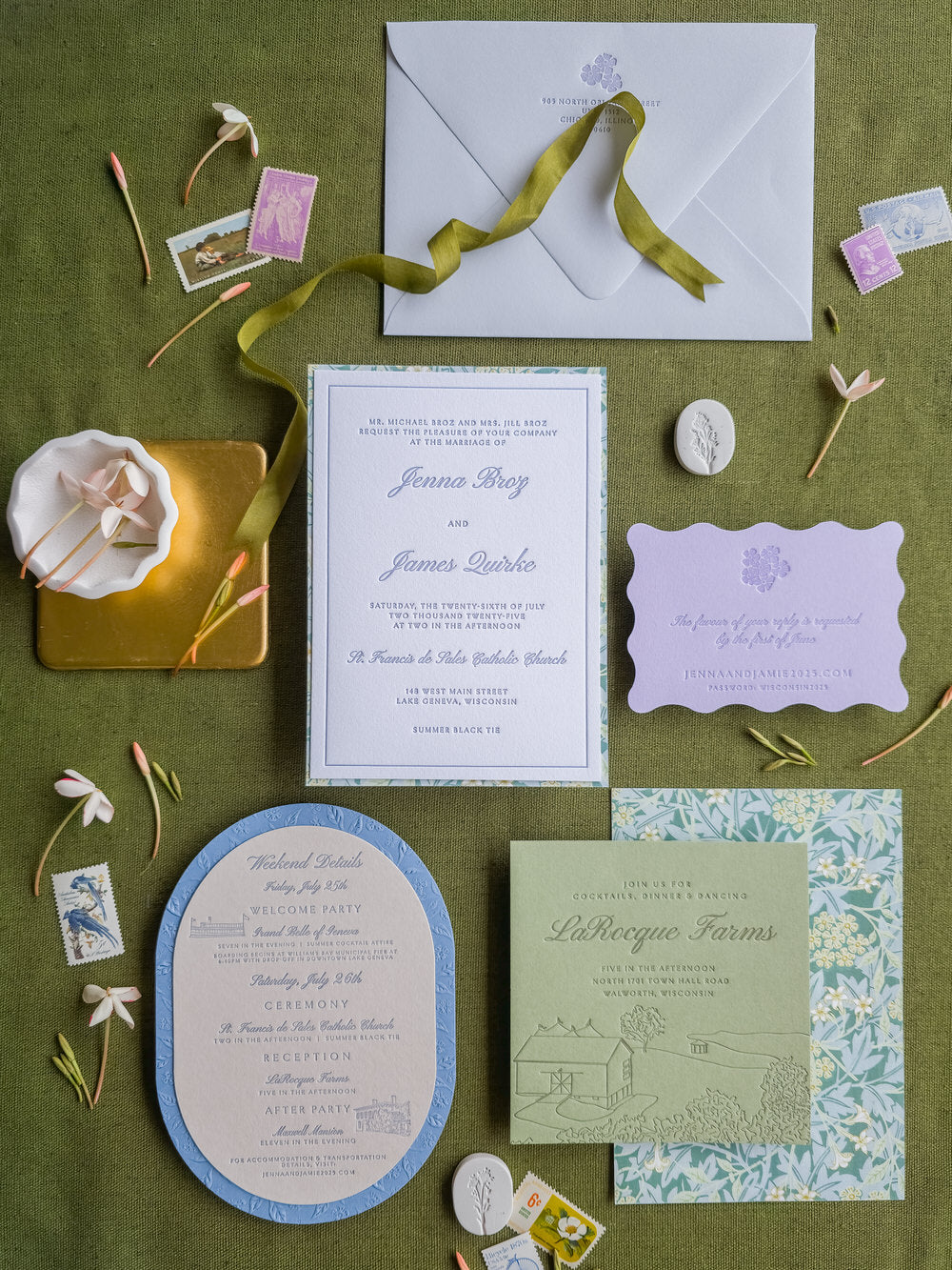 Eclectic and colorful wedding invitations with letterpress, embossing and die-cuts
