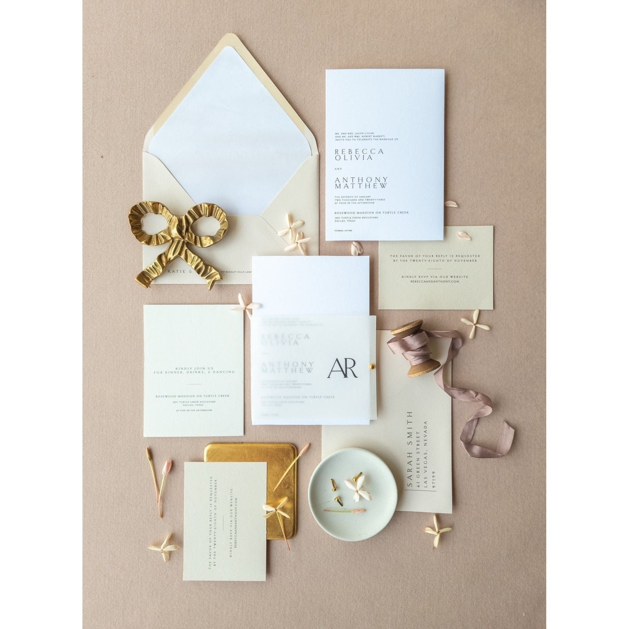 ADORE Wedding Invitation Suite | PRINTED Modern Wedding Invitation Suite - Invite, Info card, RSVP, Gifts offers Card, Envelope & Paperclip