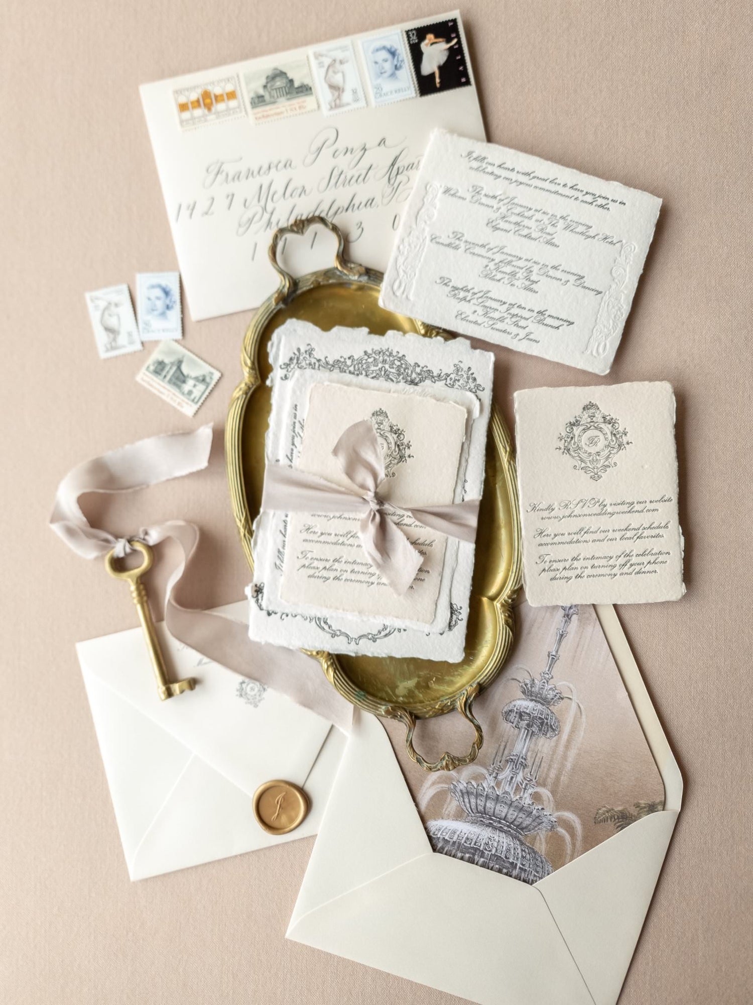 Vintage Letterpress Handmade Paper Wedding Invitations