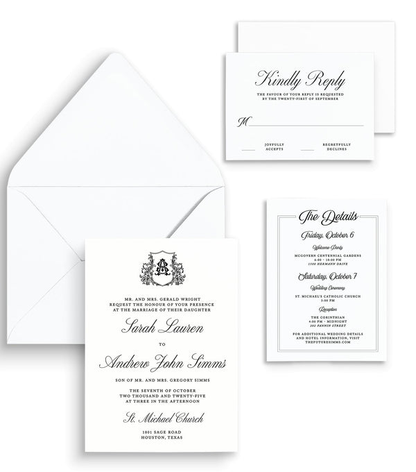 Monogram Crest Wedding Invitation - Lively House & Home - Wedding Invitations