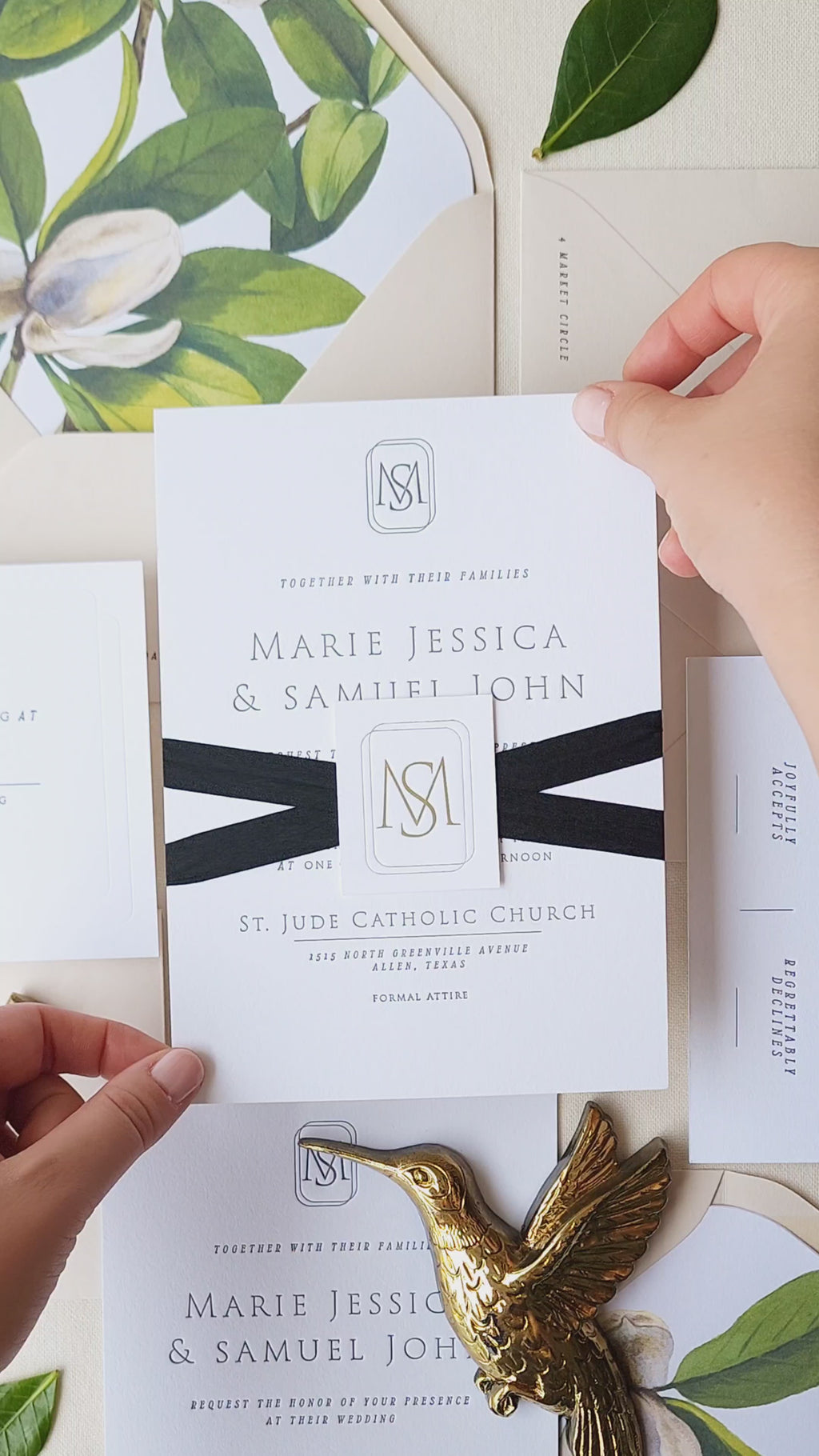 Camille Modern Script Monogram Wedding Invitation